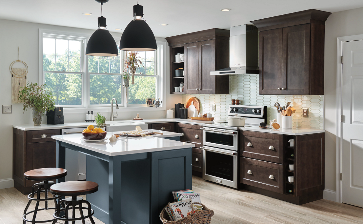 Kitchen with blue kitchen island