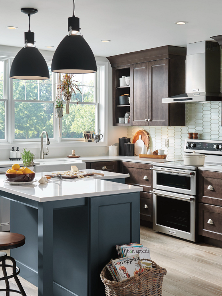 Kitchen with blue kitchen island
