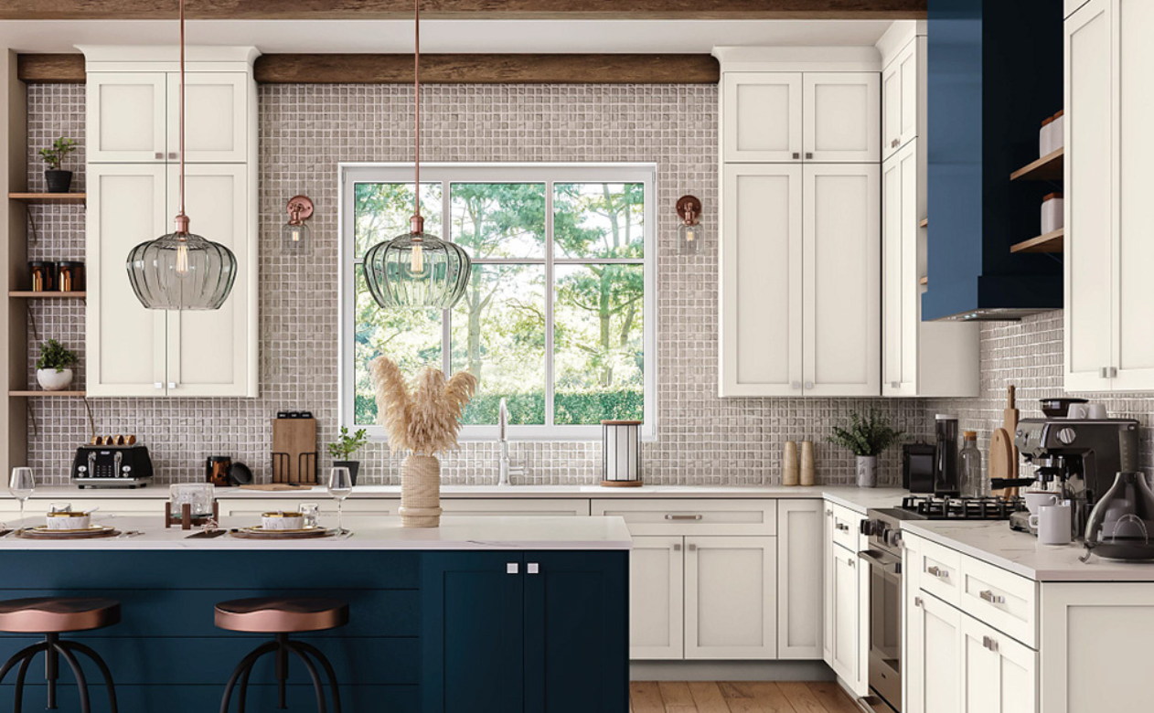 Red mosaic tile on kitchen wall