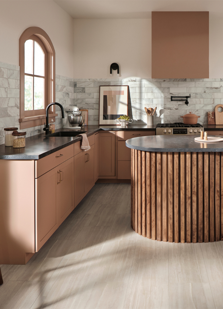 black kitchen countertops in a kitchen display