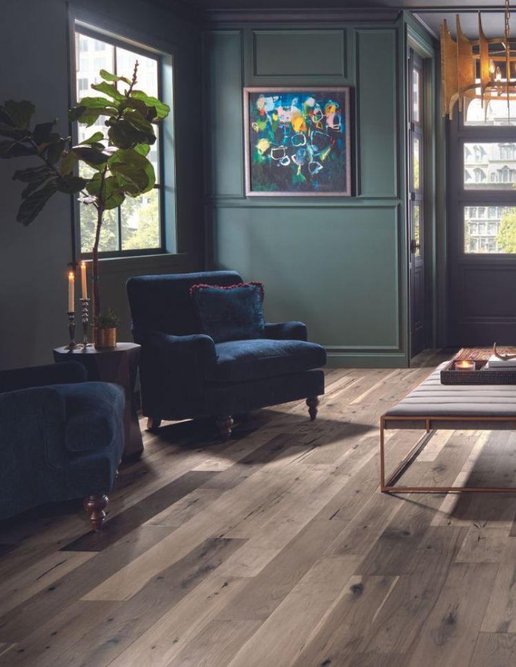 dark hardwood floors in a Rockford, IL, living room