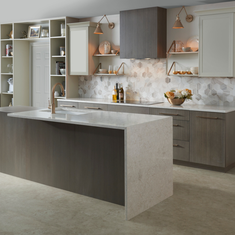 waterfall countertops in kitchen